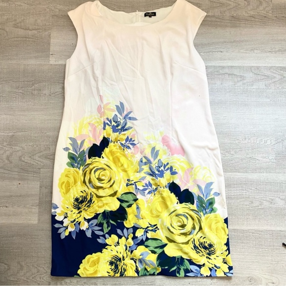 Phase 7 seven dress floral sleeveless plus sz 18 yellow cream navy blue